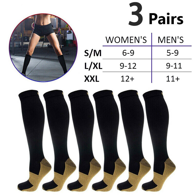 Fit 3 Pair Copper Compression Socks Medical 30-40 mmHG Foot Stocking Pain Relief