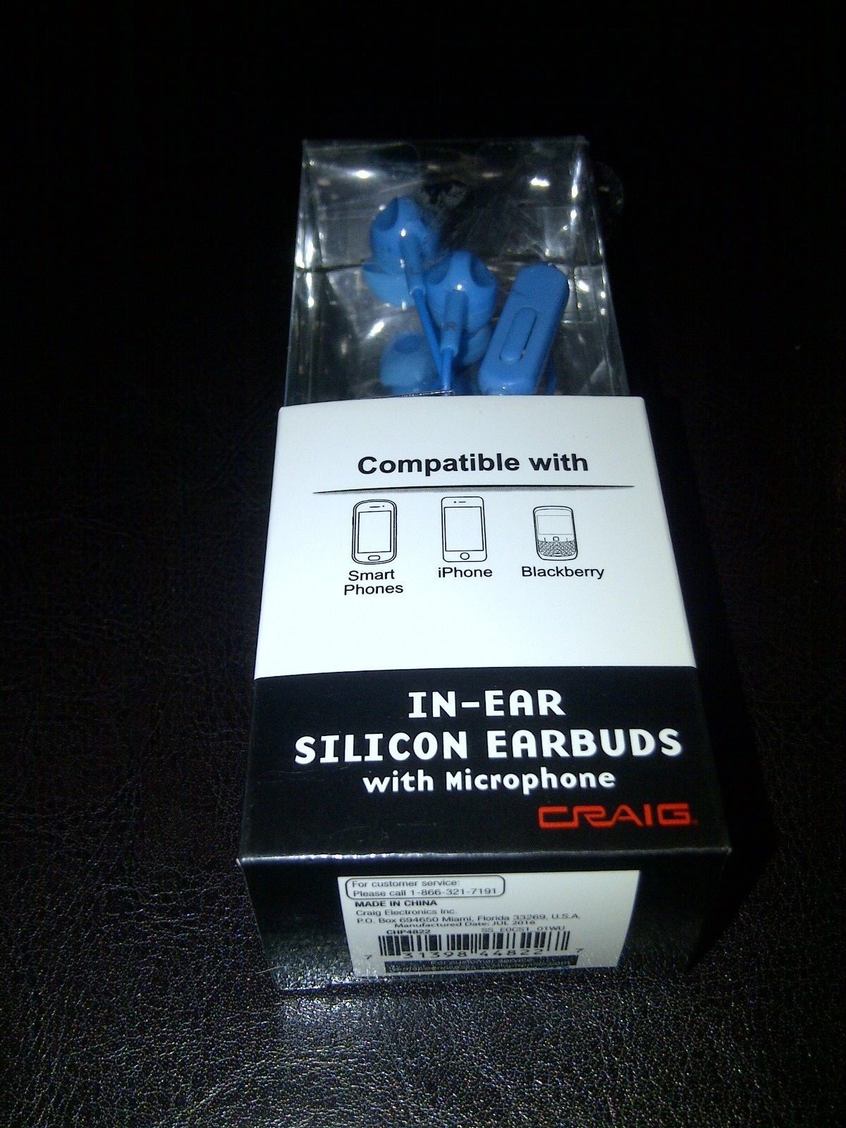 Craig Silicone Earbuds With Microphone Blue CHP4822 New FREE SHIPPING