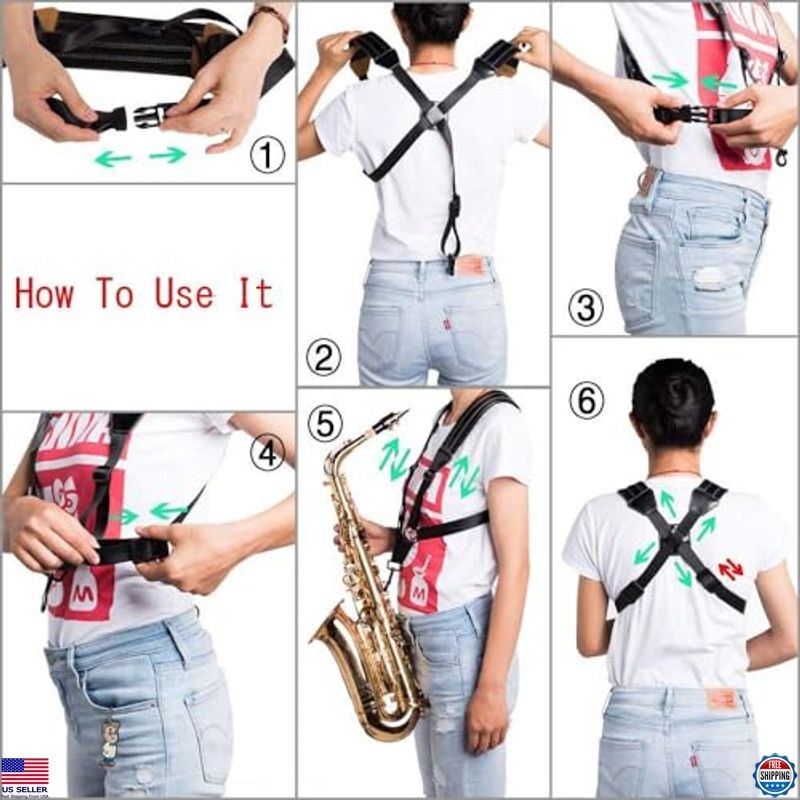 Rayzm Universal Double Shoulder Leather Saxophone Strap - Adjustable Padded