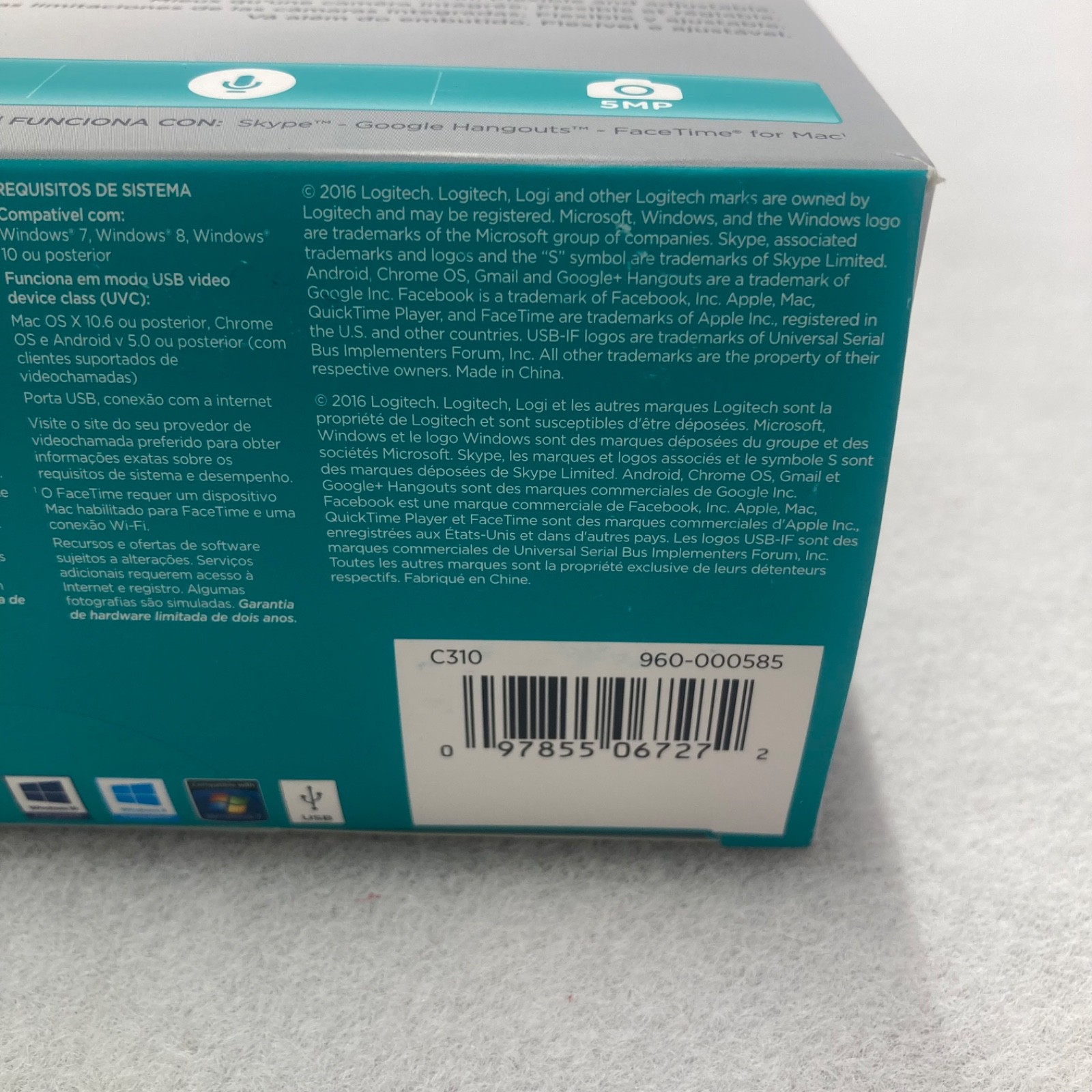 Logitech C310 HD Webcam Black 720p 960-000585 New