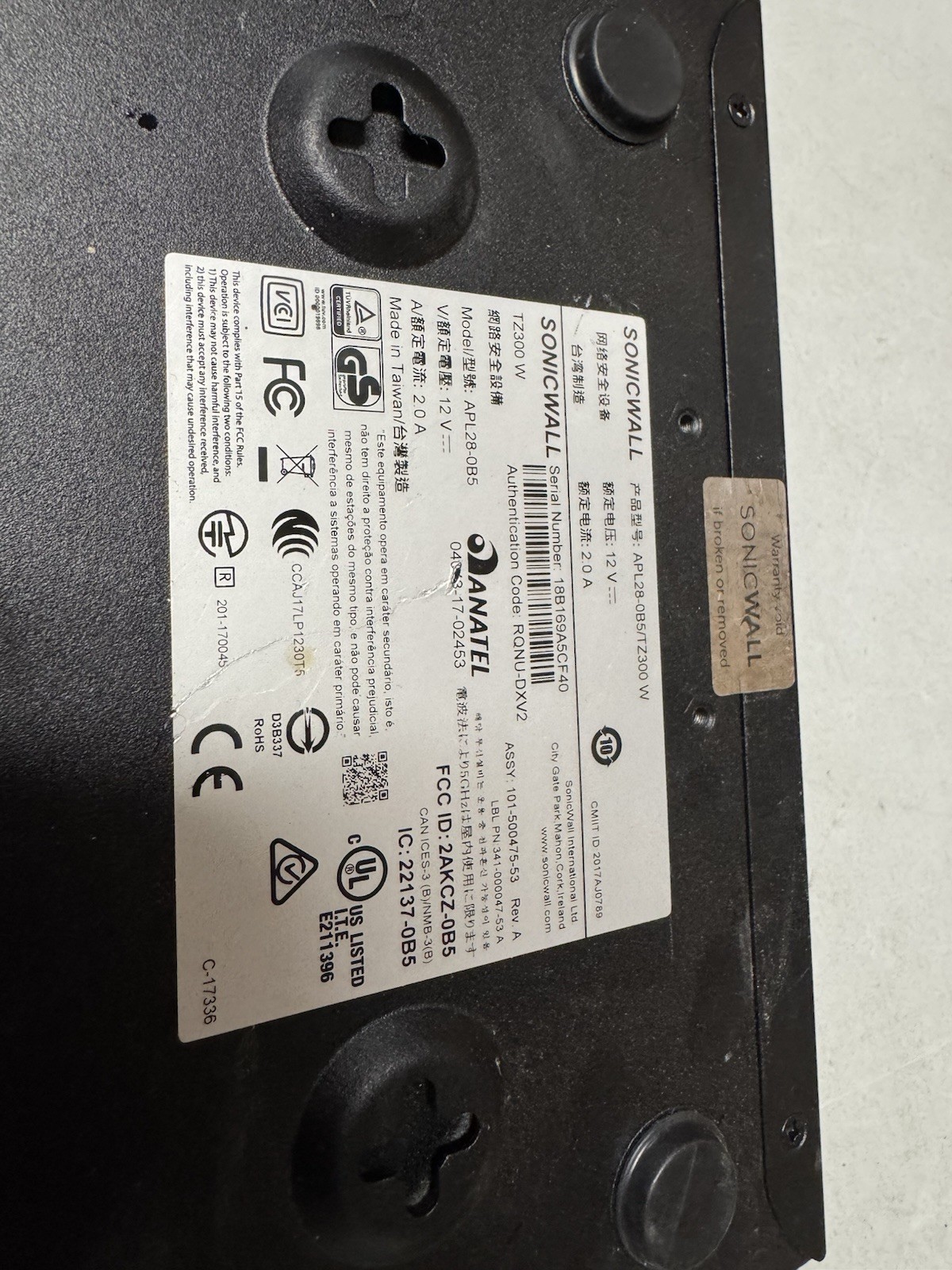 SonicWall TZ300 W Firewall Security Appliance | Powers On | Untested