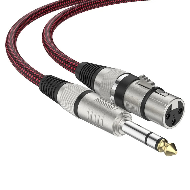 Red and Black Net TRS 6.35mm Male To Caron Female Microphone XLR Balance Cable,