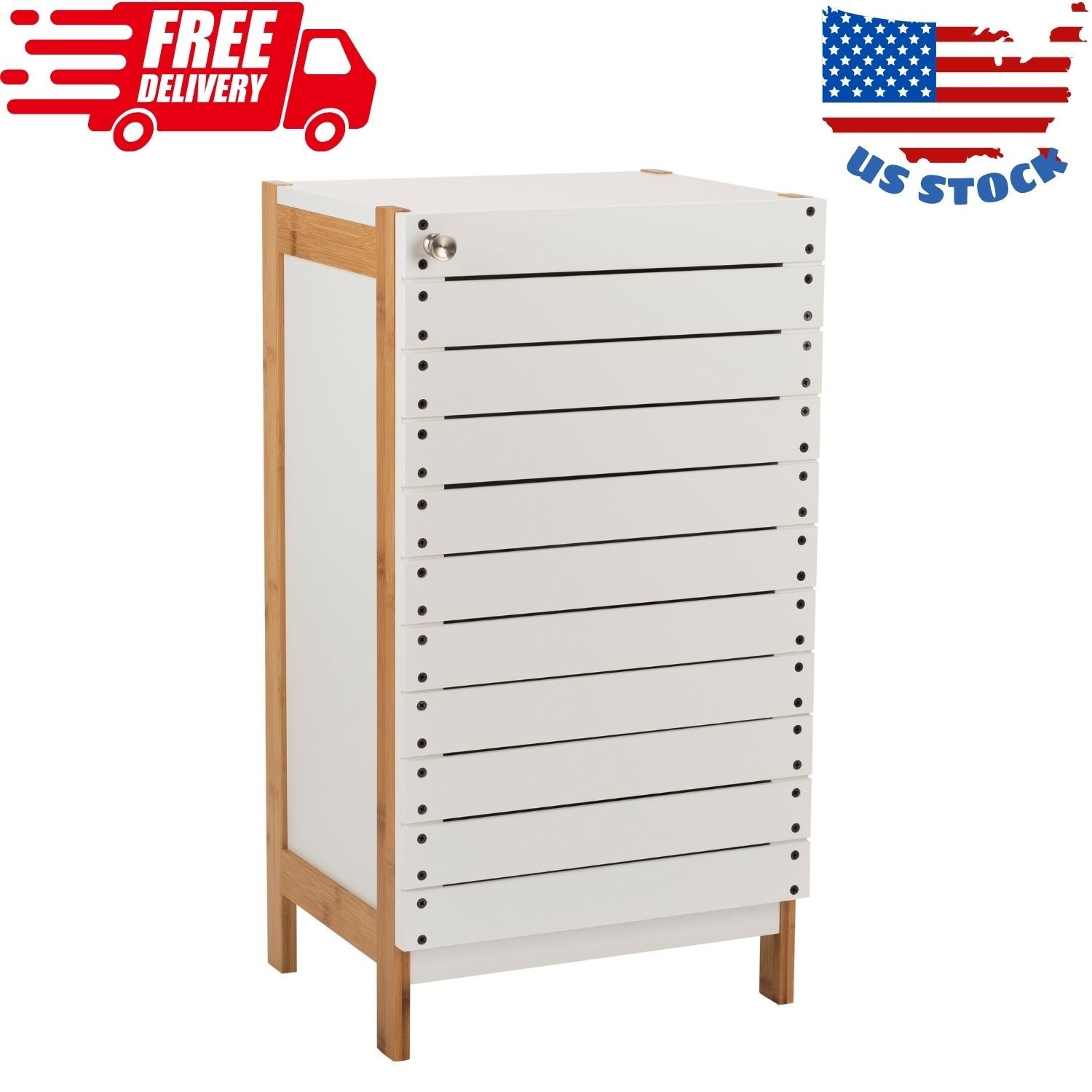 2 Shelf Bamboo Floor Cabinet in White