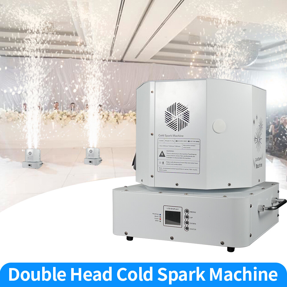 1300W Spin Cold Spark Machine Double Head Firework Fountain DMX Sparkler Machine