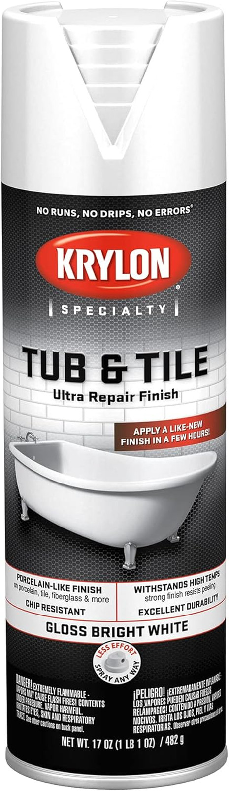 K04502007 Tub & Tile Ultra Repair Finish Spray Paint, Aerosol, Bright White, 17