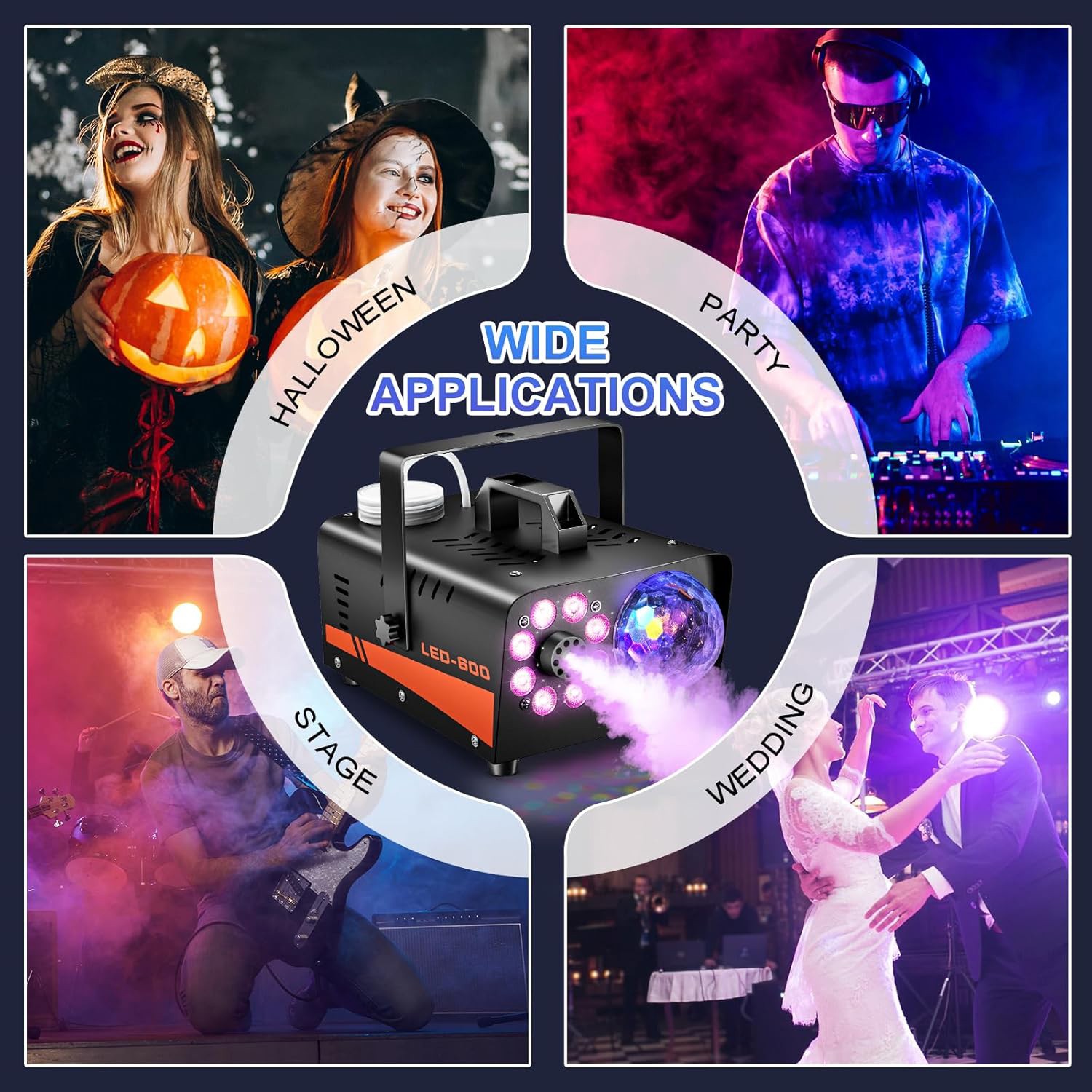 600W Fog Machine Smoke Machine w/ Disco Ball Lights 3000CFM 13-Color LED Effects