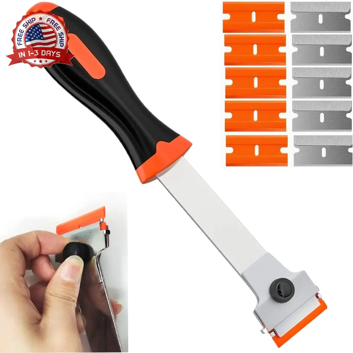 Razor Blade Scraper, Long Handled Scraper Tool with 10 Extra Replacemen