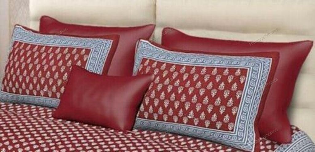 Maroon 3 Kaam Buti Pure Cotton Printed Double Bed Sheet With Two Pillow Cover