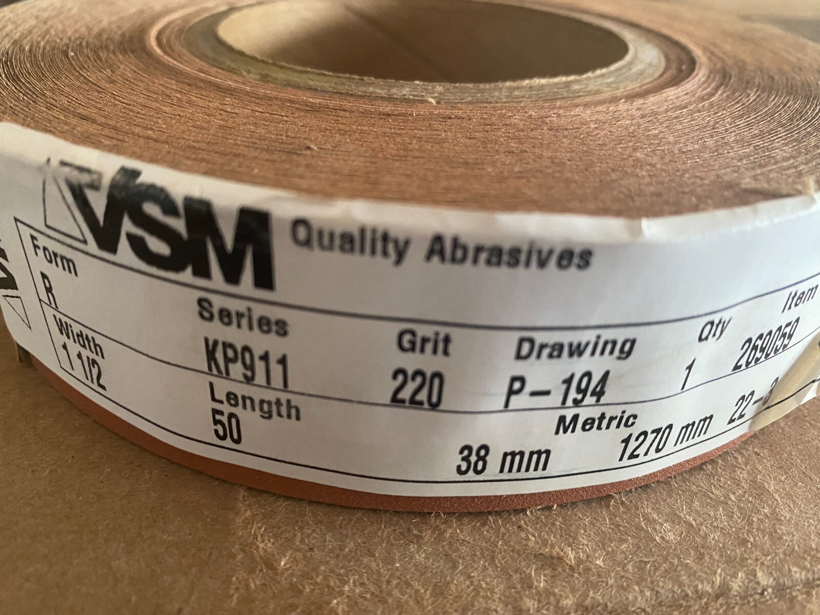 VSM 1-1/2" x 50 Yards 220 Grit VSM Abrasive Paper KP911 R ***NEW***
