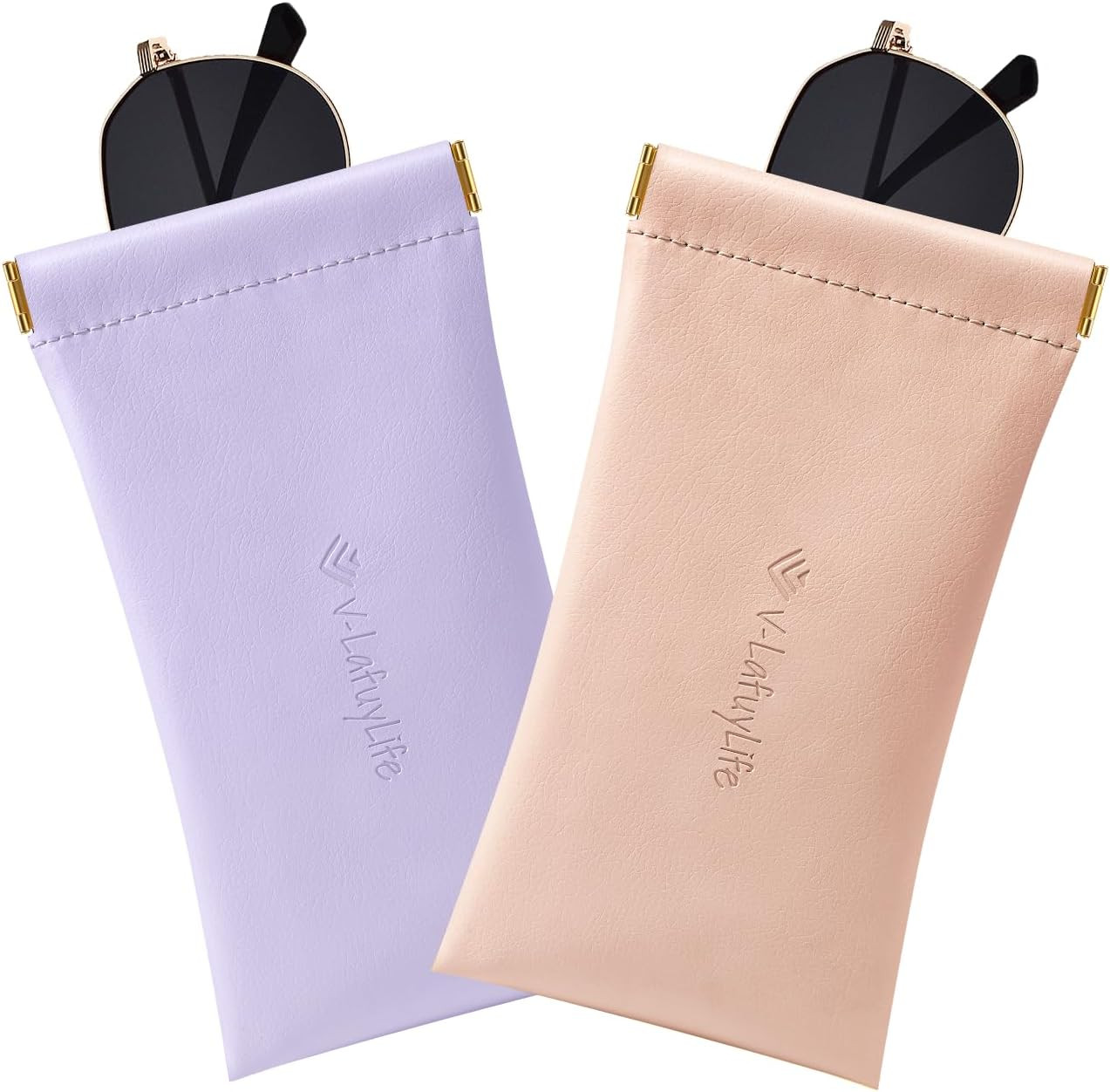 Glasses Case Soft 2 Pack - Portable Leather Squeeze Top Eyeglass Case,Soft Sungl
