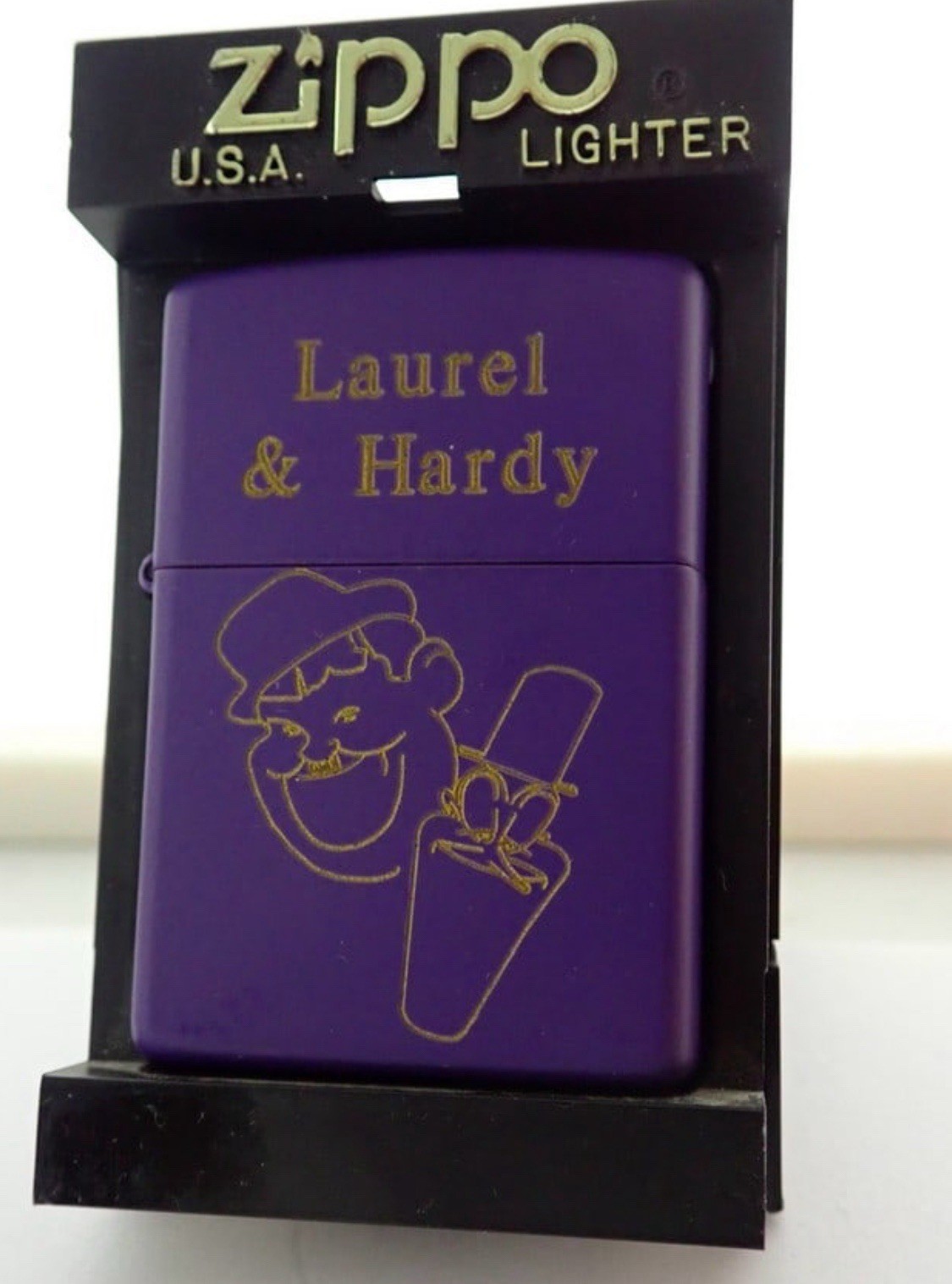 Zippo Lighter -Laurel Hardy Rare Matte Purple Color New Pkg Celebrities L&H
