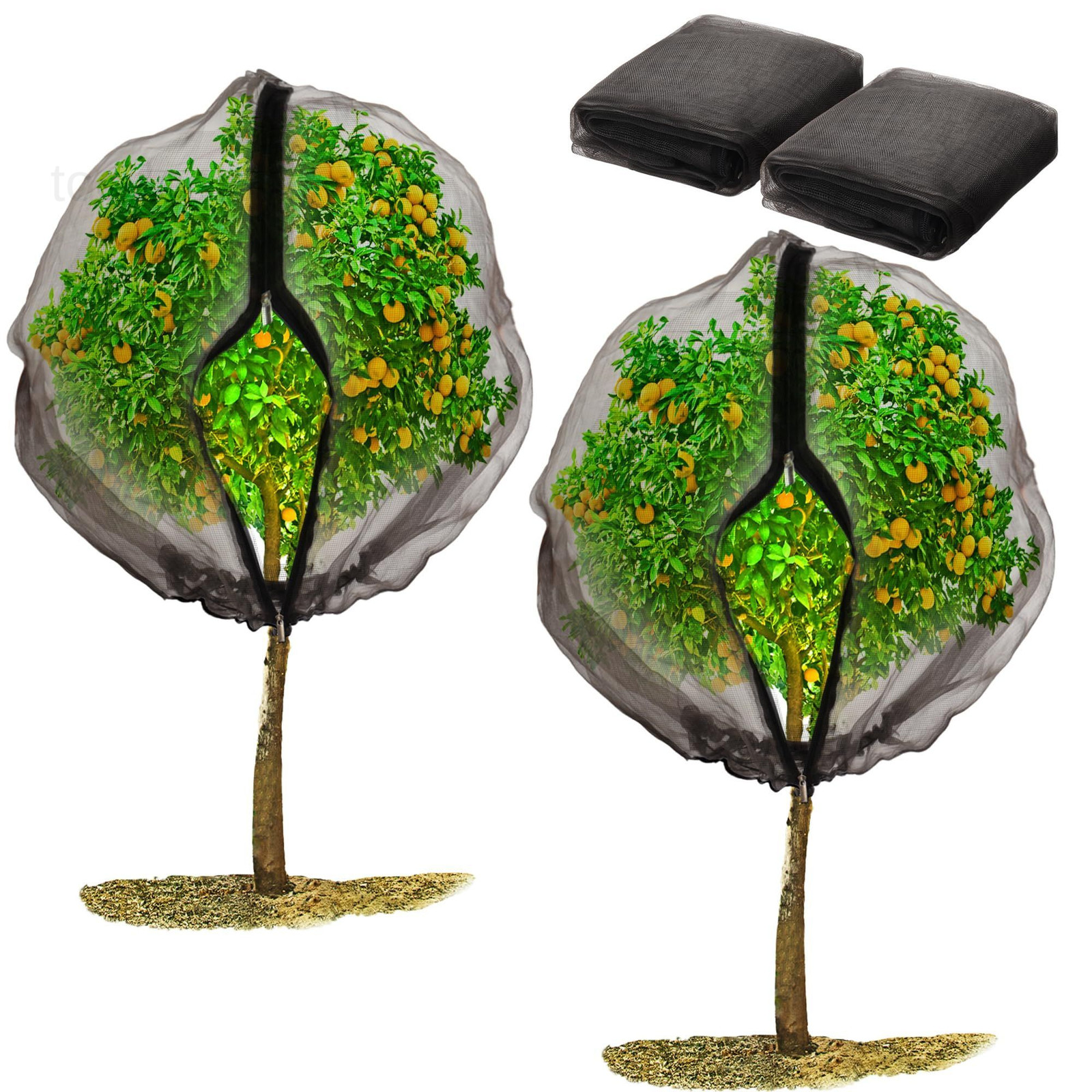 2 Pack Fruit Tree Netting Bags with Zipper and 6 x 6 ft, Black