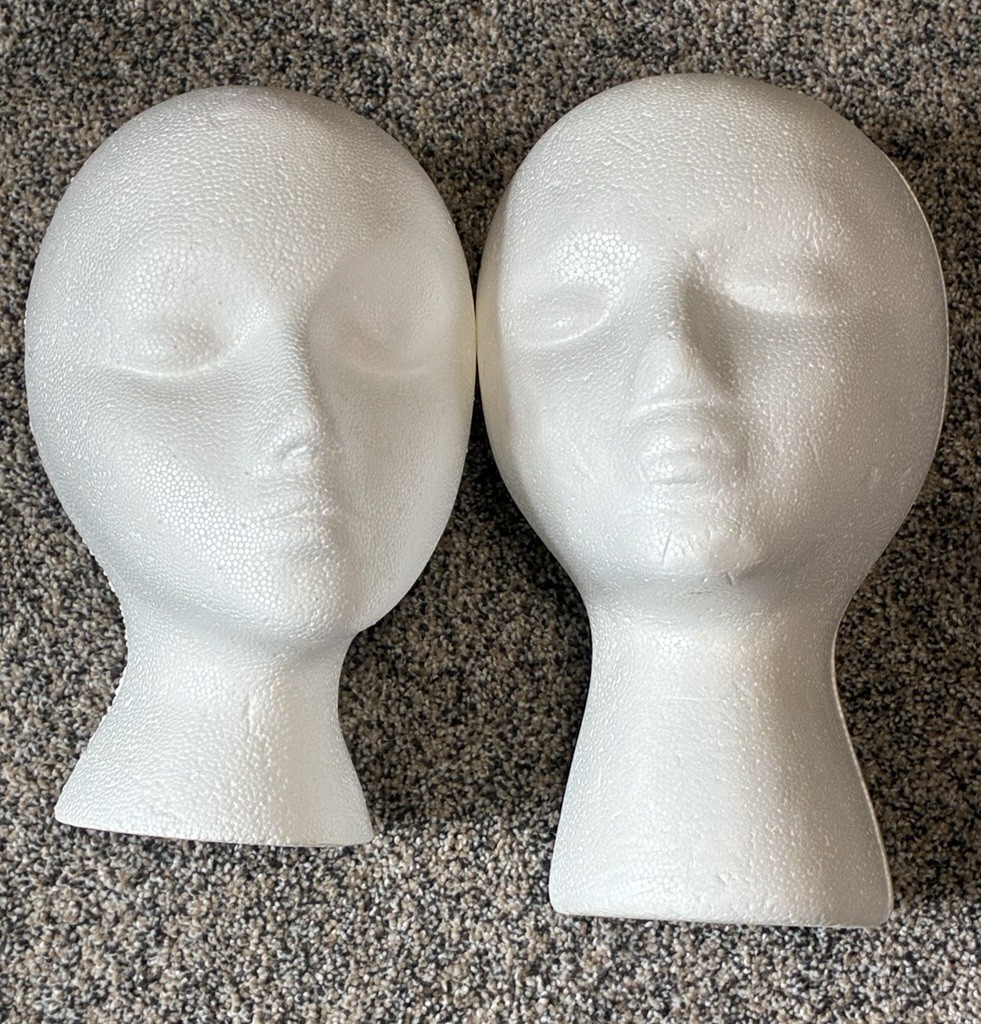 2 Pack Female Styrofoam Mannequin Heads White Wig Hat Display Stand