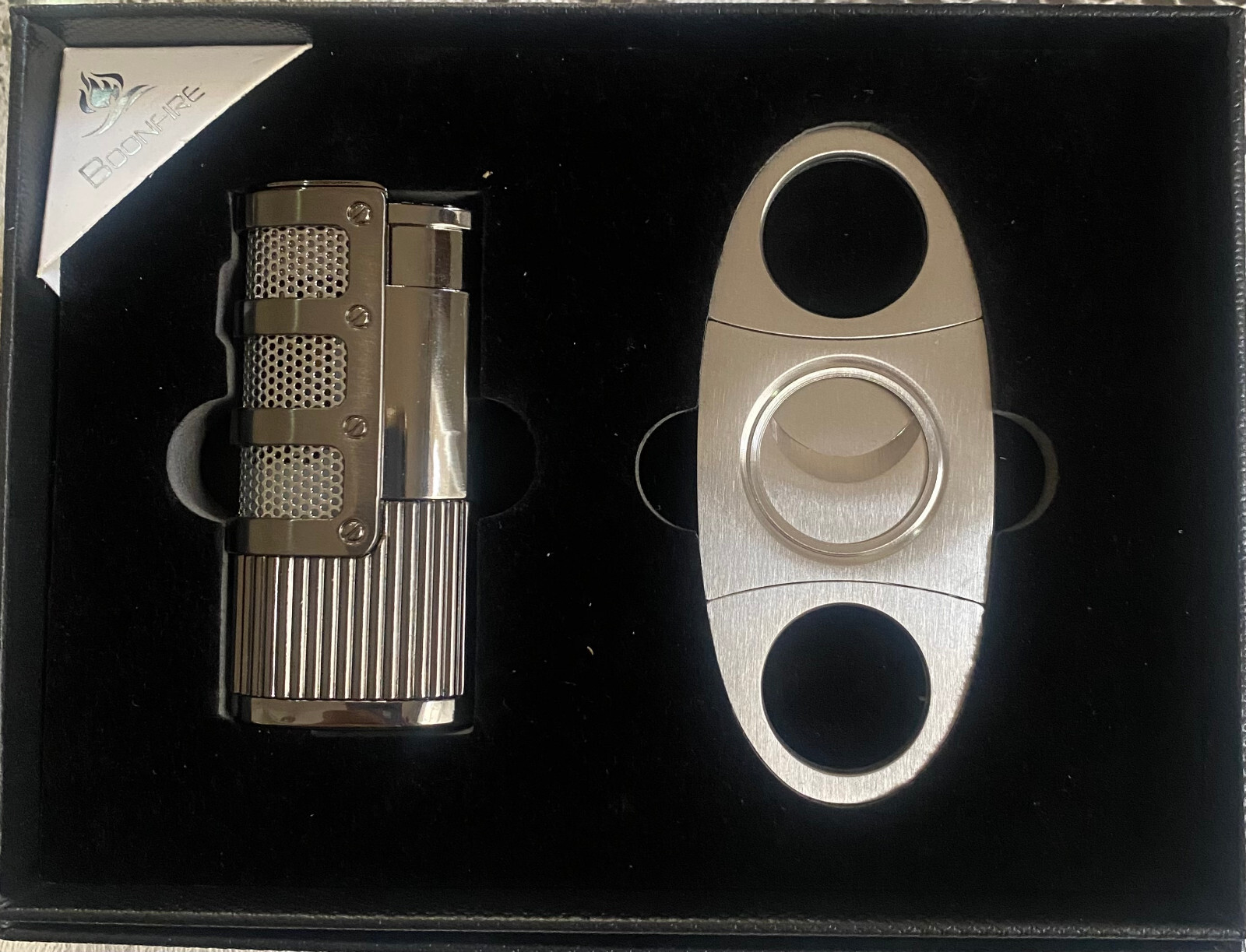 Boonfire Cigar Set (Dual Jet Flame Lighter And Cutter) stainless Steel-Gift Box