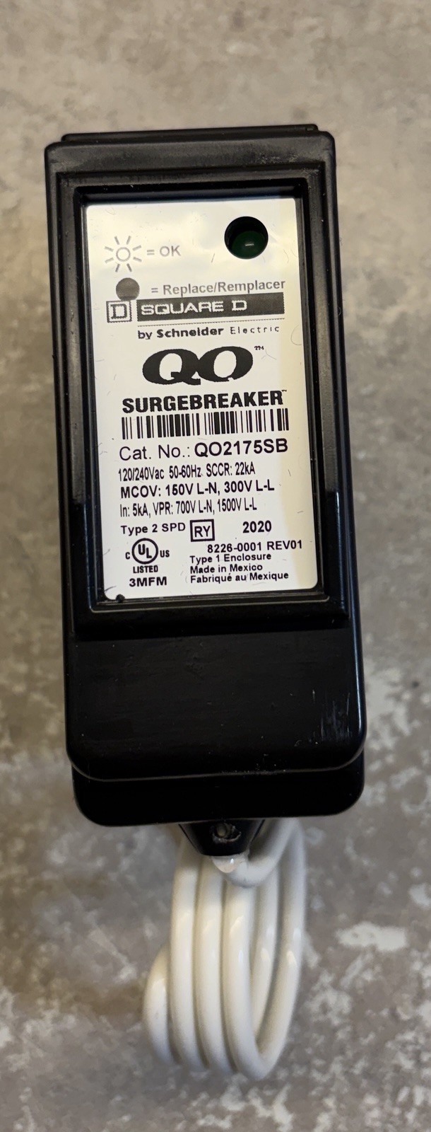 Square D QO2175SB QO Surgebreaker Load Center Surge Arrester 120/240V