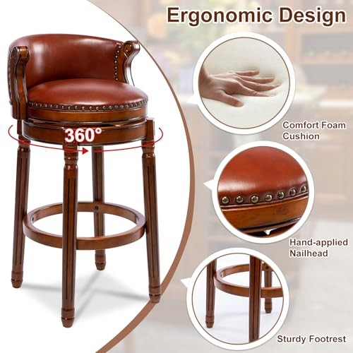 Bar Stools Rubber Wood Counter Height Bar Stool Seat Height 29.5 in Brown