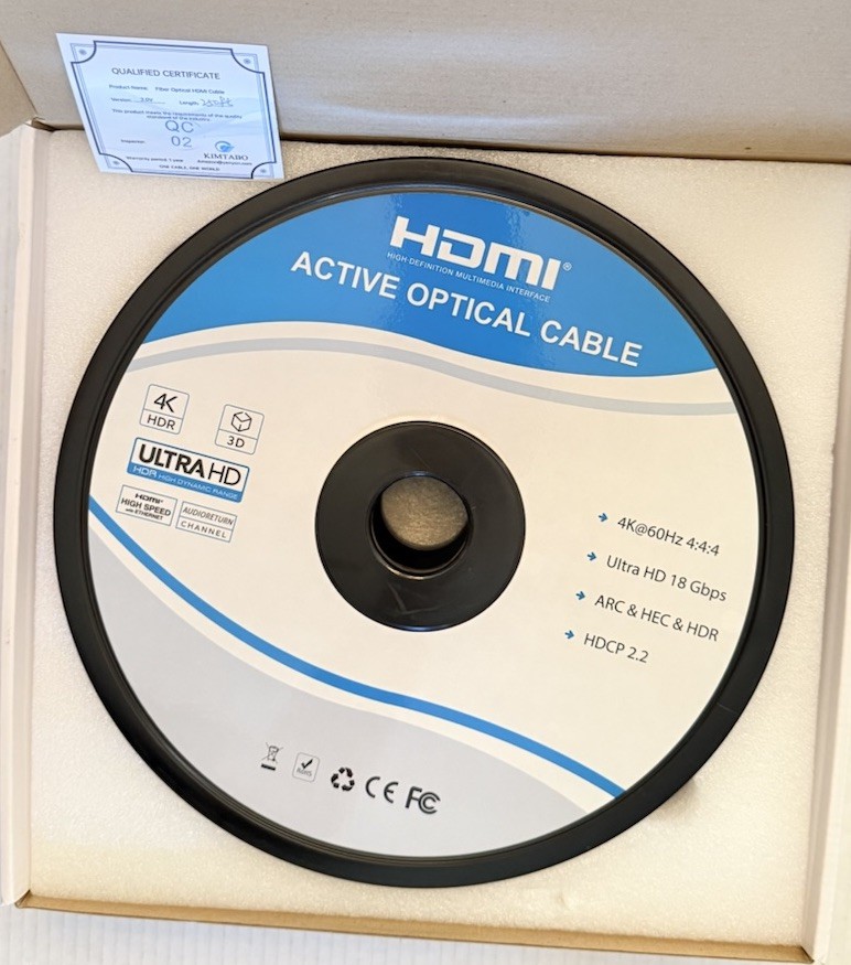 Fiber Optical HDMI Cable Ultra HD with High Speed Ethernet 250ft