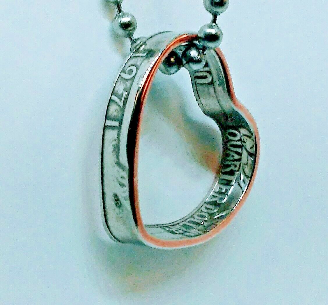 Coin Heart pendant  made from US quarter 1965 - 1999 coin ring birth year etc