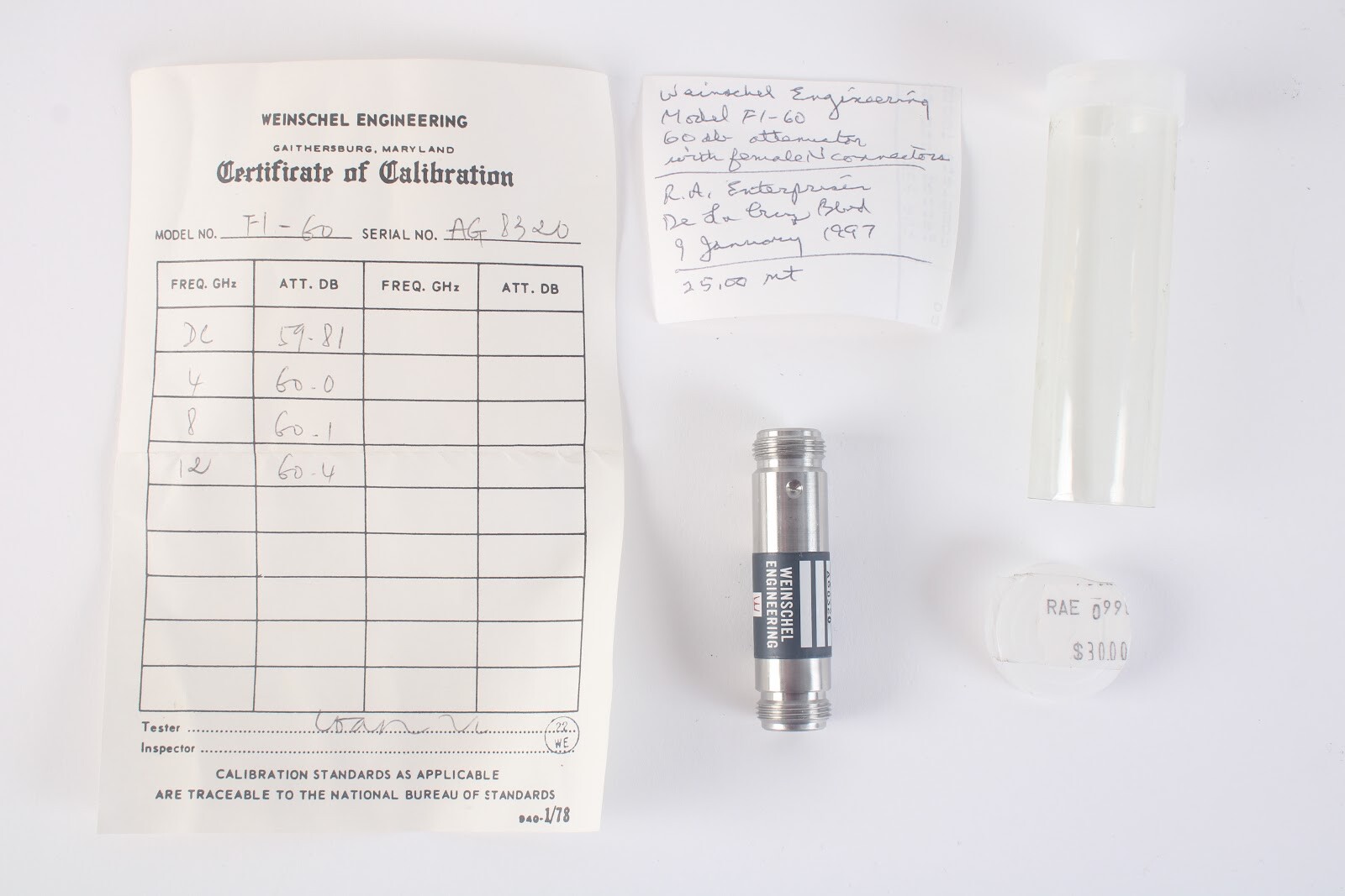 API / Weinschel Engineering F1 60dB RF Attenuator