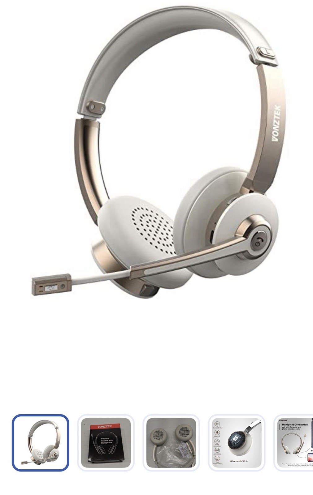 Vonztek Wireless Headset with Microphone, 26hrs Talktime, On Ear Headphones