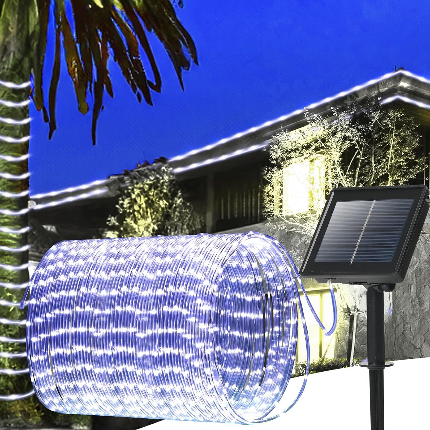 Solar 50/100LED Powered Tube Rope String Fairy Lights Outdoor Garden Patio Decor