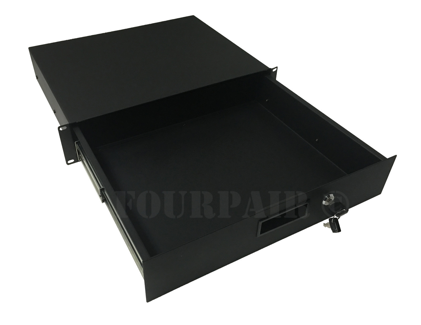 2 Space 2U Heavy-Duty 19" Lock Locking Deep Rack Mount Drawer DJ Rack Road Case