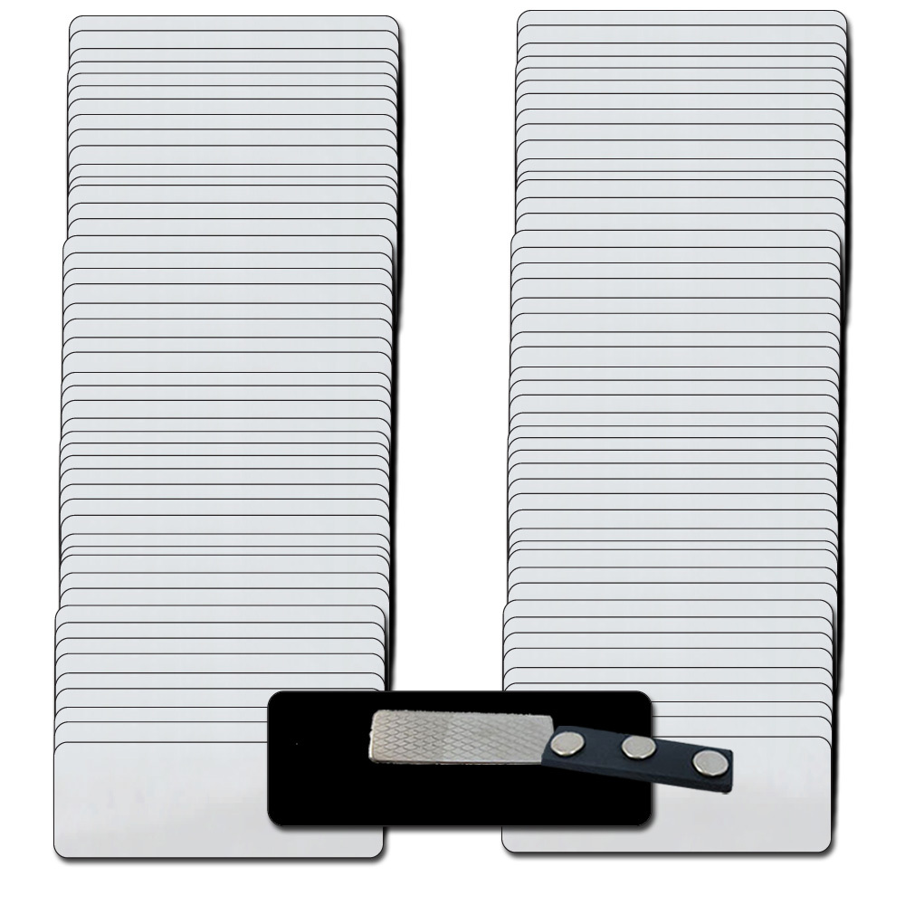 100 BLANK NAME BADGE KIT (U) 1 1/4 X 3 SILVER TAGS 1/8" ROUNDED CORNERS LABELS