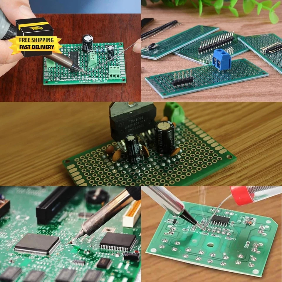 32 Pcs PCB Board, Green Circuit Board with 5 Sizes Compatible, Double Sided PCB