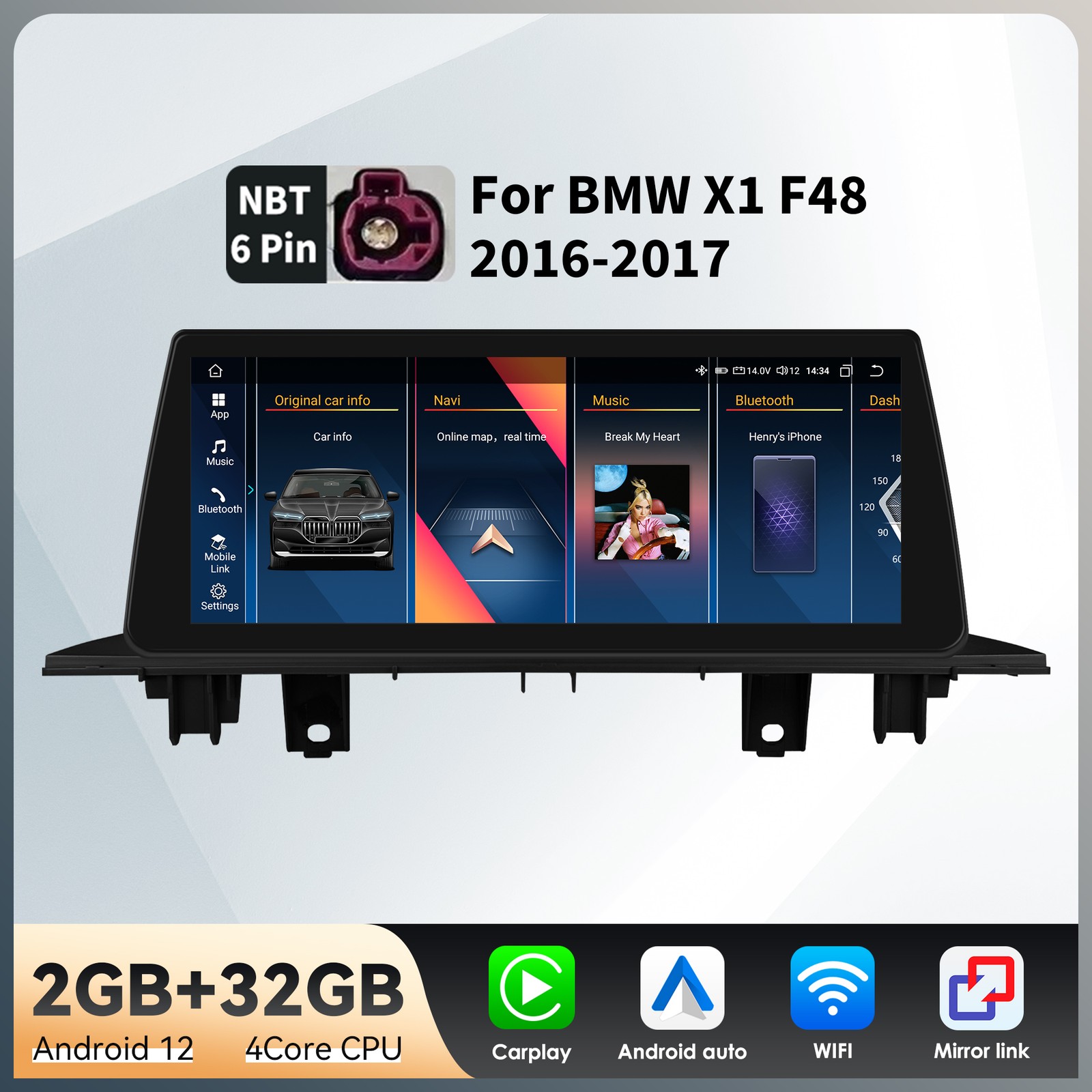 10.25" For BMW X1 F48 NBT 2016-2017 CarPlay Car Radio Android 14 GPS WiFi 4Core