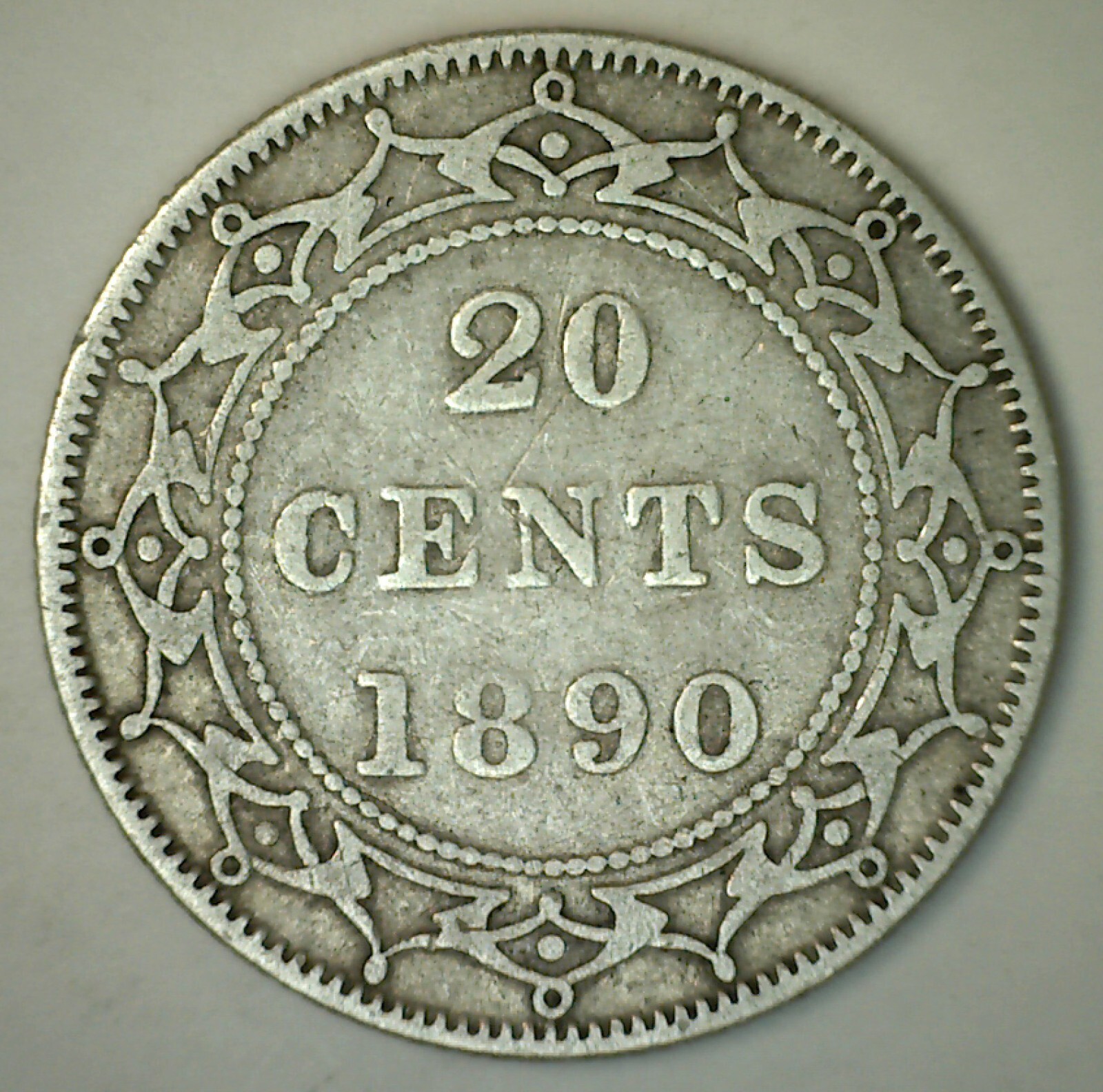 1890 Canada Newfoundland 20 Cents Silver Coin Circulated Very Fine - VF Canadian