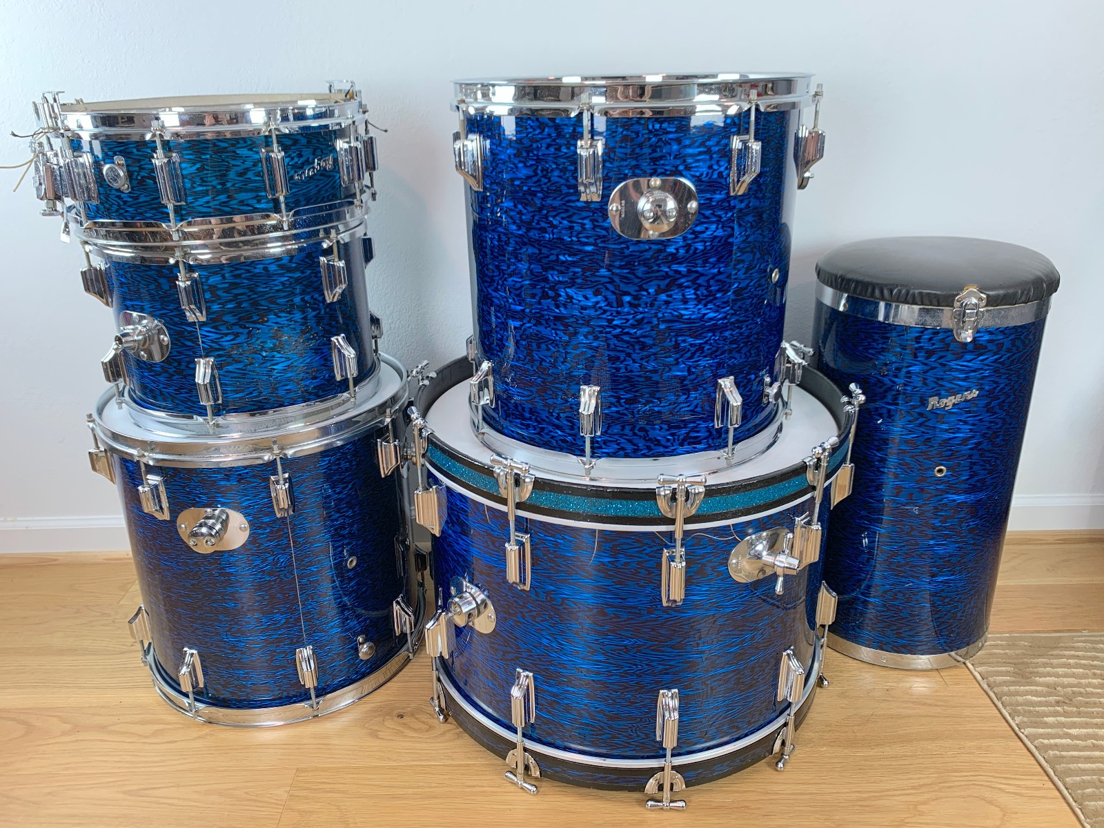 ROGERS Cleveland Buddy Rich Holiday Drum Set Blue Onyx Wood Dyna Canister Throne