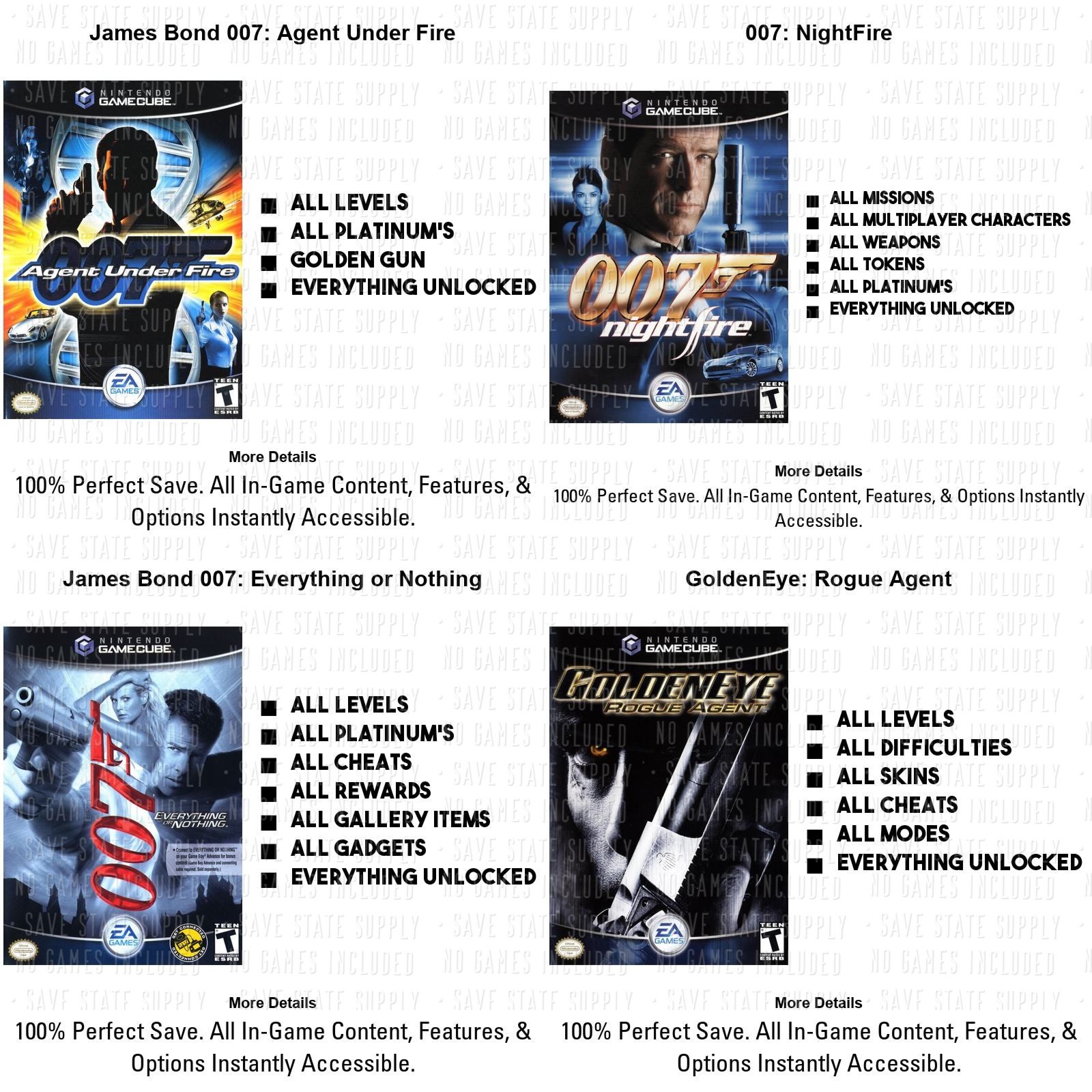 007 Agent Under Night Fire Goldeneye Russia Love Everything Gamecube Memory Card