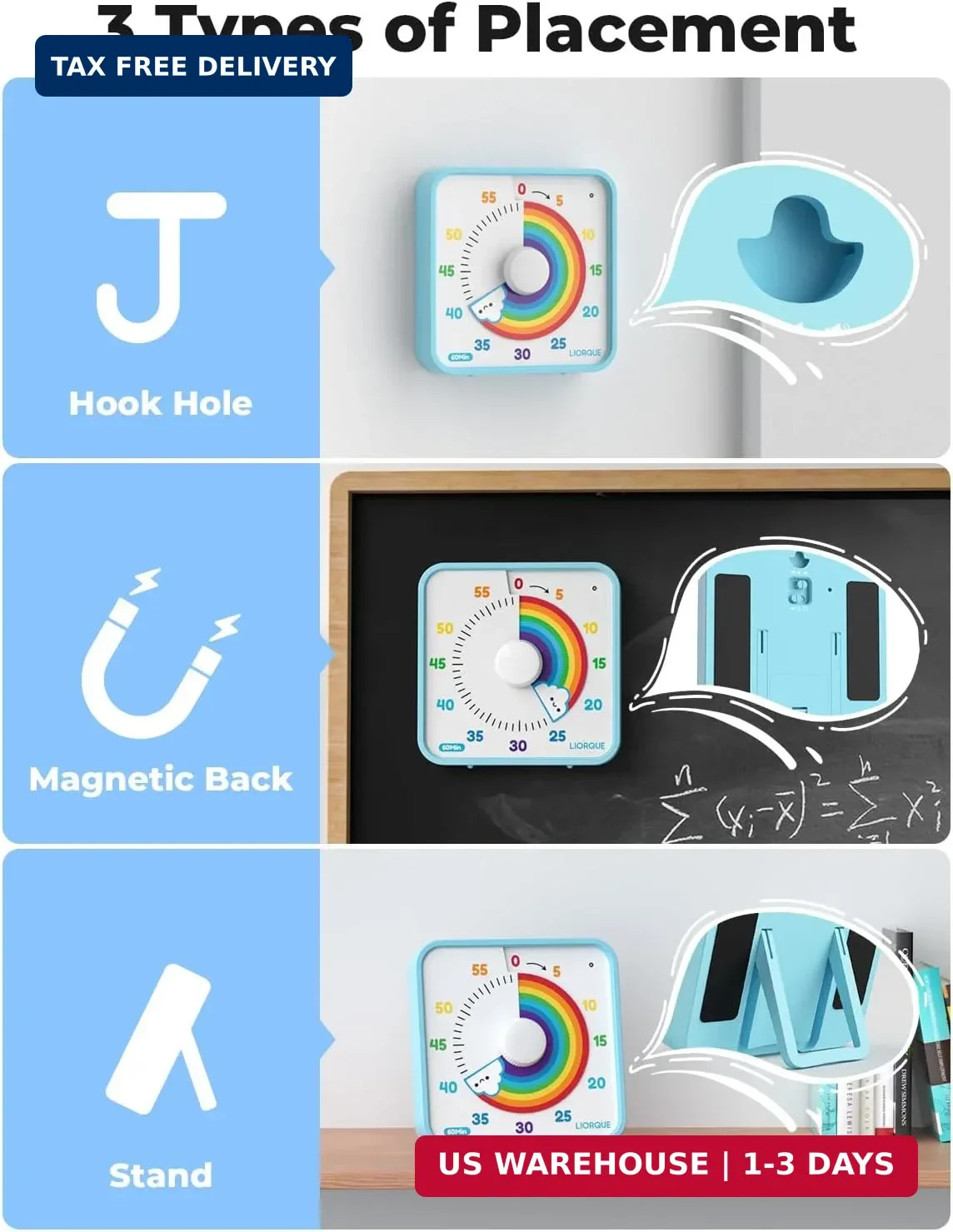 LIORQUE 7.5-Inch Large Visual Timer, 60-Minute Classroom Timer Magnetic | Non-Ti