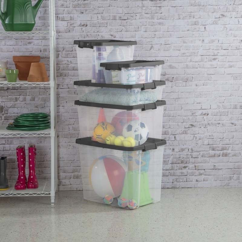 Durable Stackable Storage Bin W/ Secure Lid Closet Garage Basement Organization