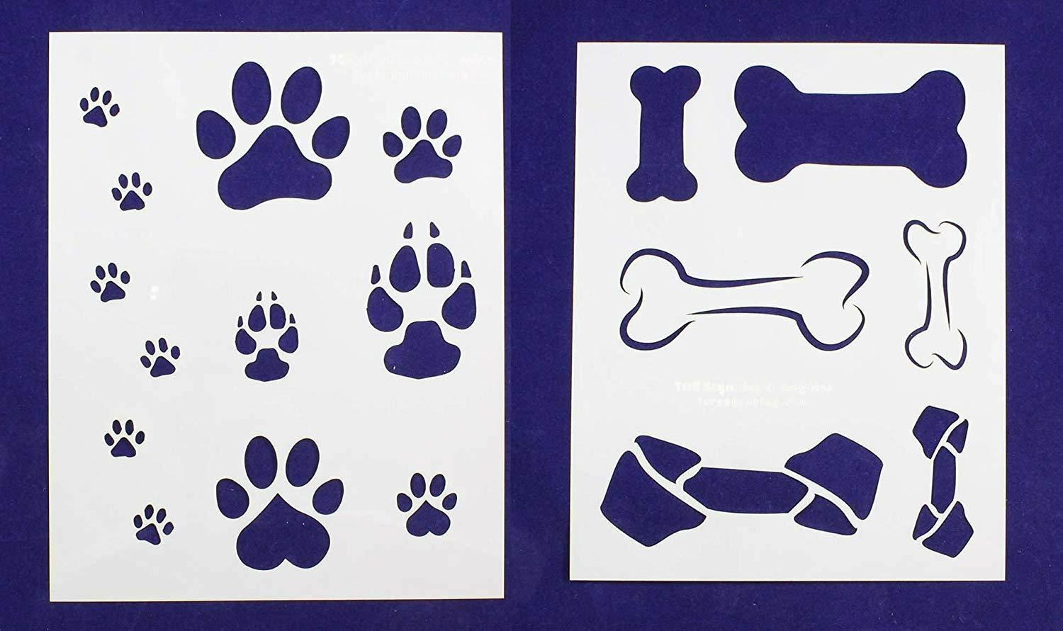 Dog Bone/Paw Print 2 Piece Stencil Set 14 Mil 8 X 10 Inches