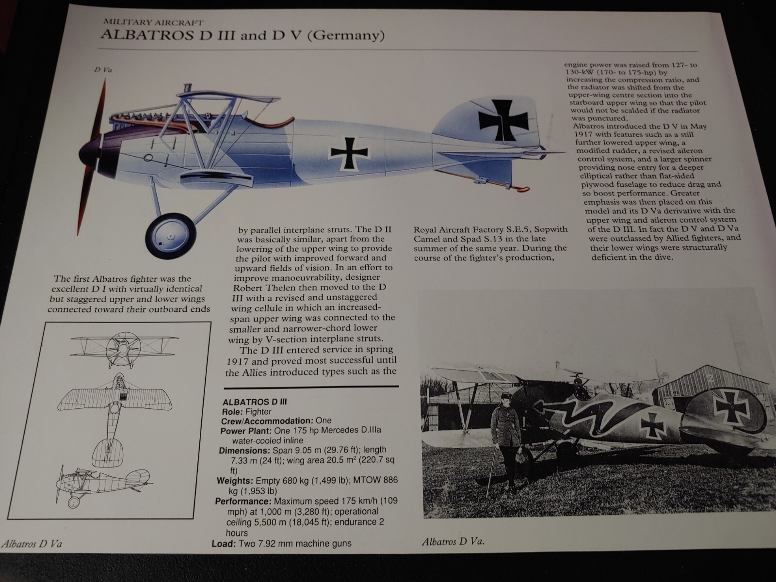 Albatross Aircraft Picture Out of Print Article Spec Sheet Wall Art Display