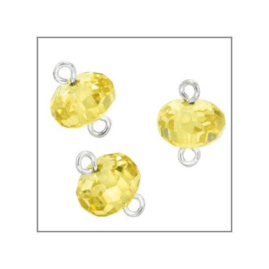 5 Cubic Zirconia Sterling Silver Rondelle Beads Connector 6mm Yellow #51561