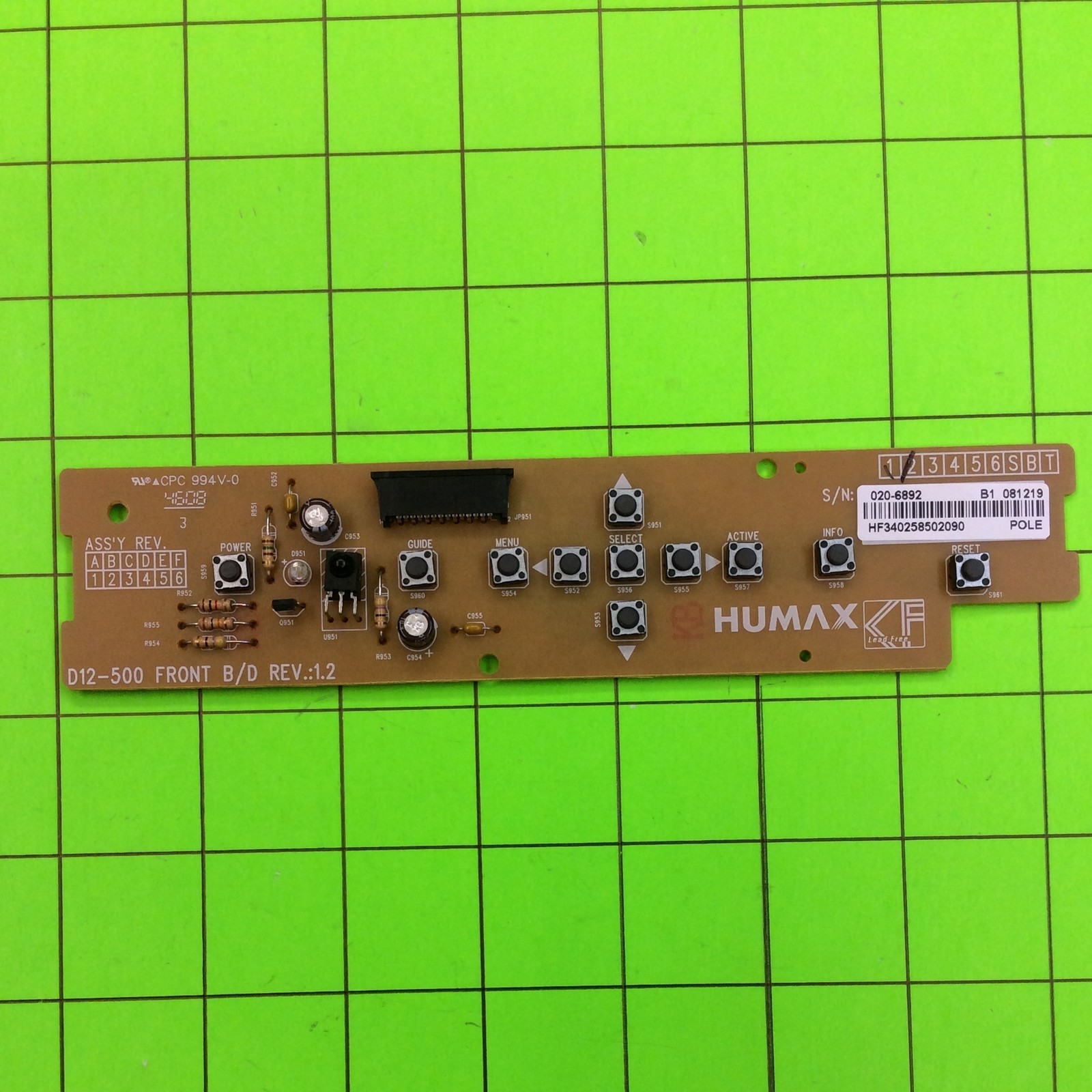 Directv D12-500 Cable Box 11 Button Key Button Board