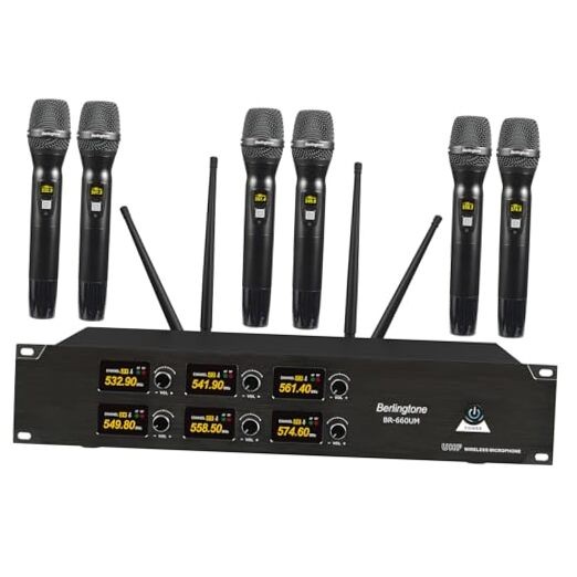Professional 6-Channel UHF Wireless Microphone System, Cordless Metal Handheld