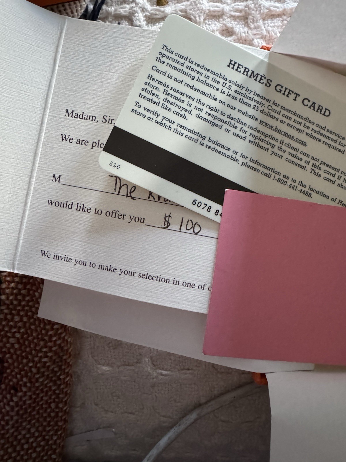 Hermes Gift Card $100 Gift Box And Ribbon