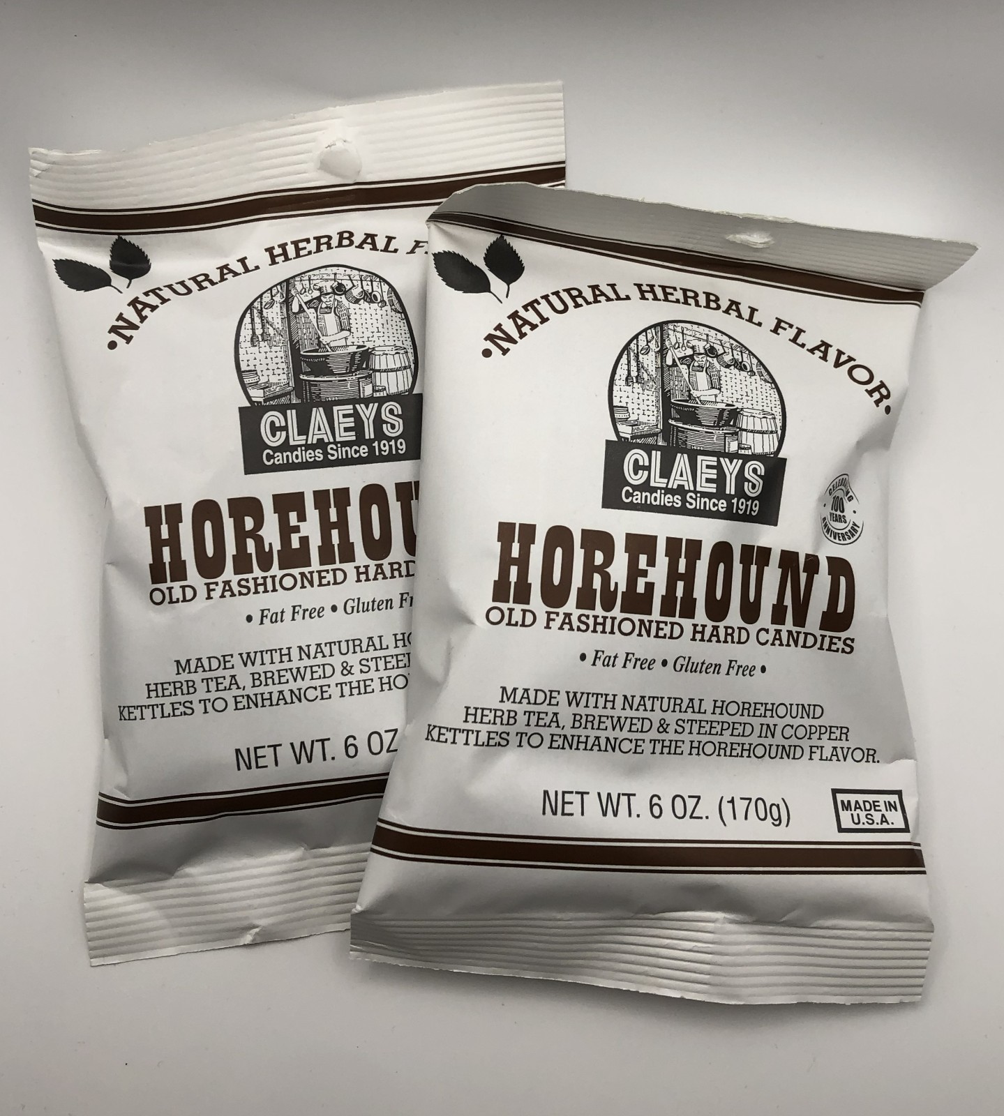 2 Bags of Claeys Horehound Old-Fashioned Hard Candies, Fat & Gluten Free, 6 oz.
