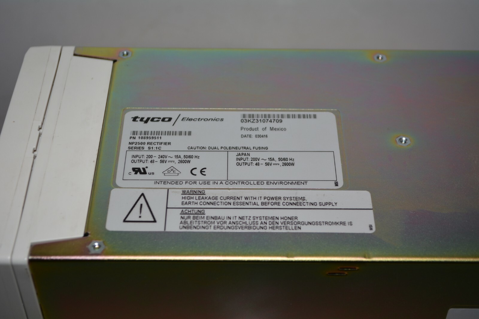 Tyco NP2500 Rectifier S1:1C #M124