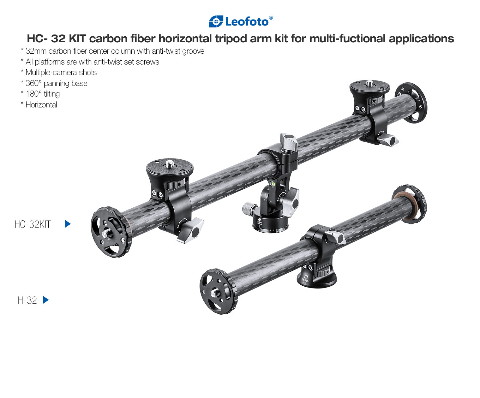 [US Dealer] Leofoto HC-32 Kit + H-32 CF Horizontal Pano Center Column+Arm Combo