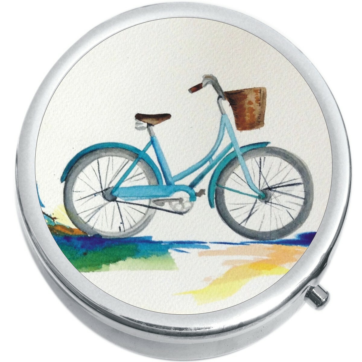 Watercolor Bicycle Bike Medicine Vitamin Pill Box