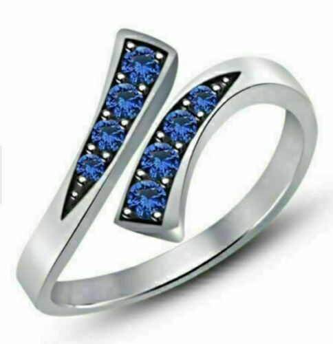 14k White Gold Over 0.20Ct Round Lab Created Sapphire Bypass Adjustable Toe Ring