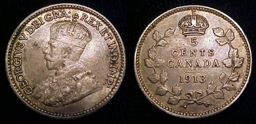 CANADA 1913 Silver Five Cents VF