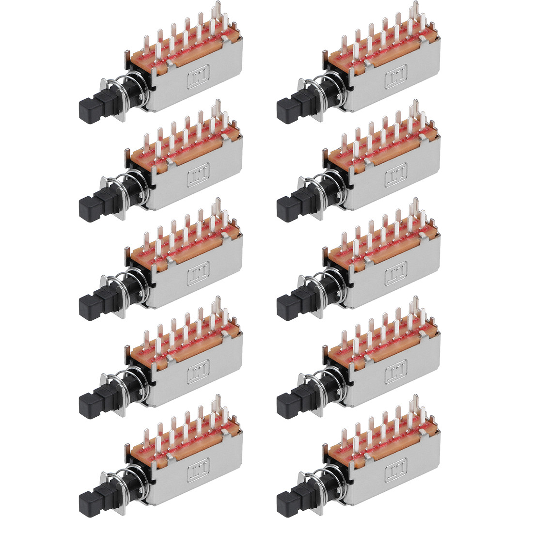 10pcs Push Button Switch 4PDT 12 Pin 1 Position Self-Locking Black
