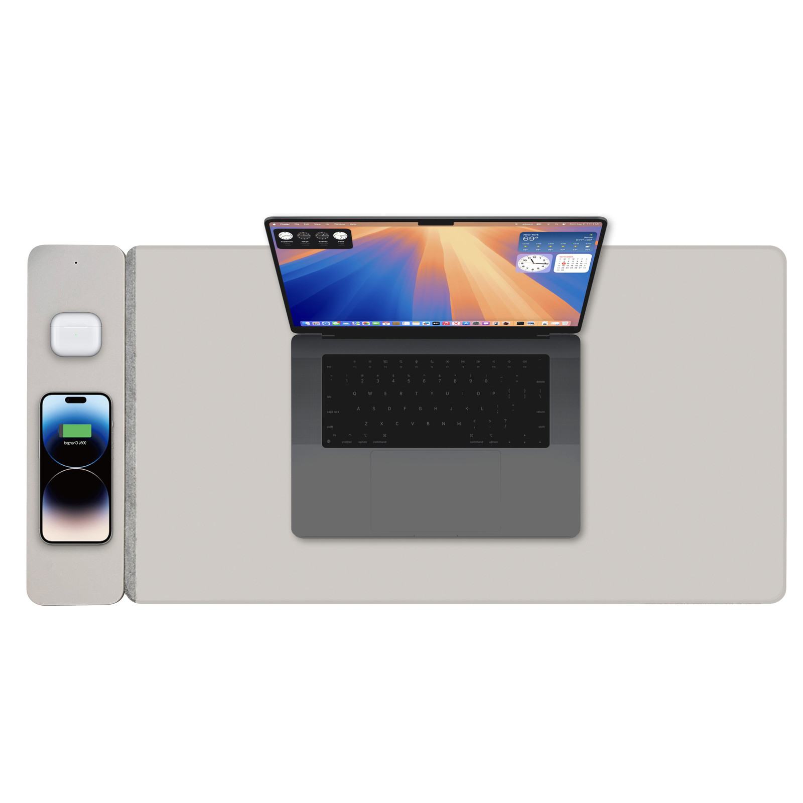 Laser Wireless Charging Desk Mat 68cm Grey | 15W Fast Charge | Qi Charger