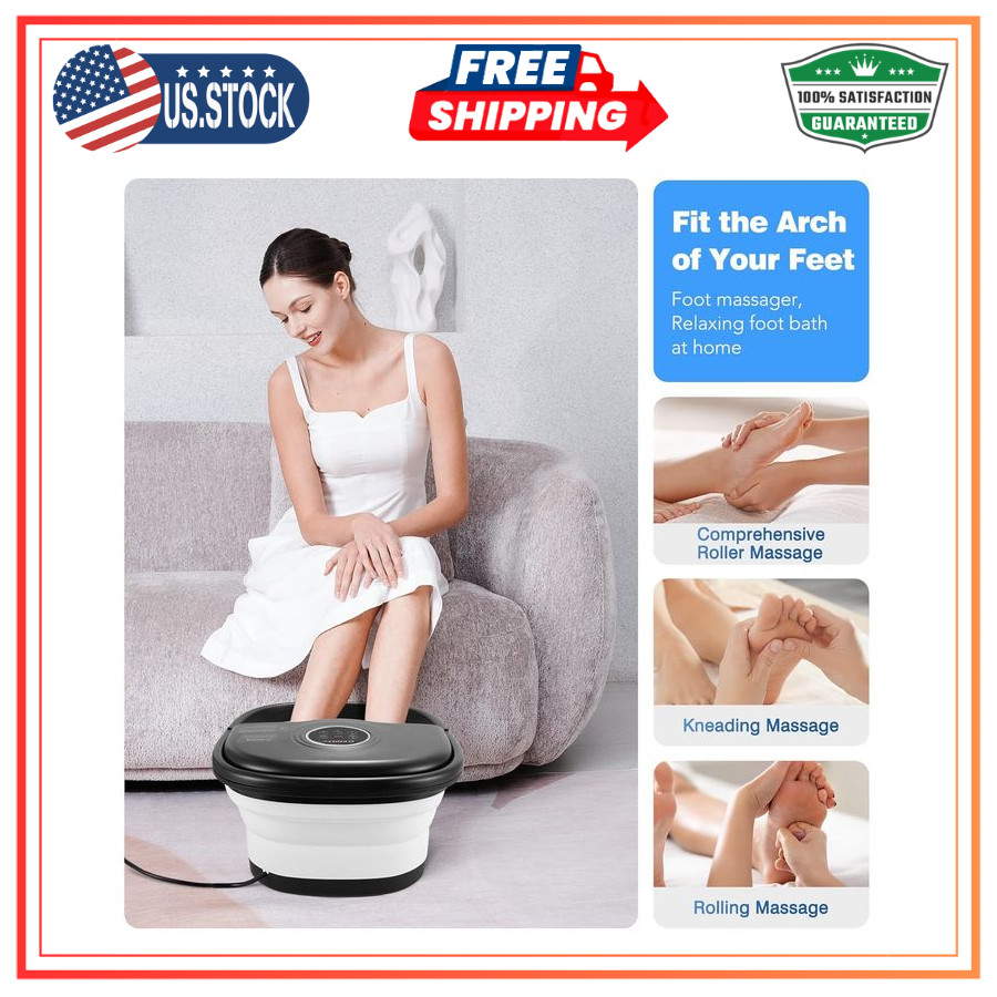 KNQZE Collapsible Foot Spa with Heat Remote Control Bubbles Massage Rollers