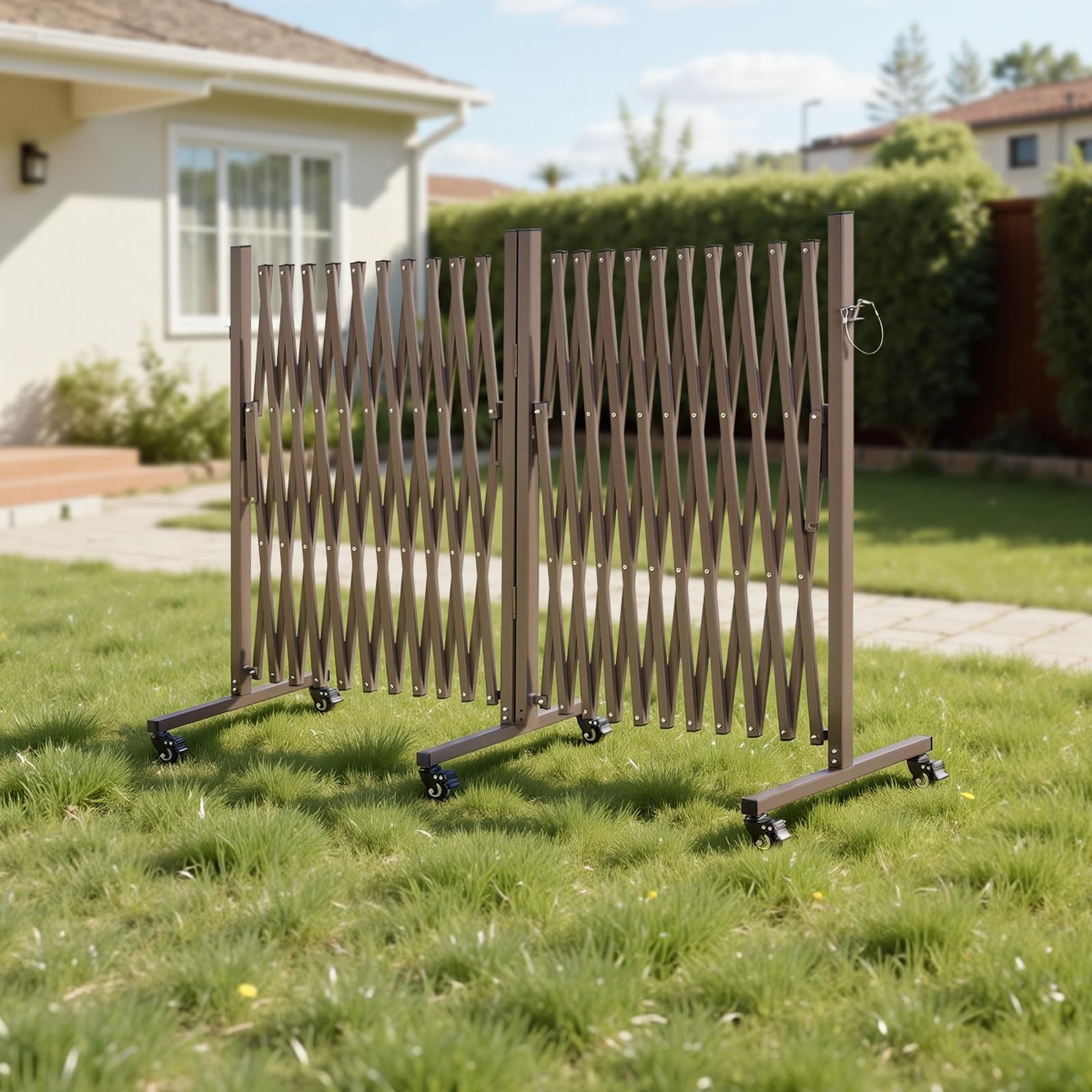 Expandable Safety Barrier 27FT, Rotatable Mobile Barricade with Locking Casters,